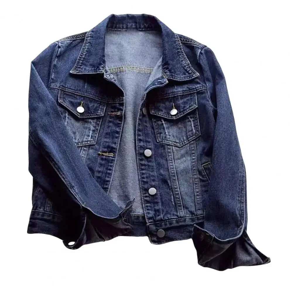 Chaqueta vaquera para mujer, chaqueta con solapa en el pecho y un solo pecho, abrigo corto ajustado de manga larga, chaquetas vaqueras Retro para mujer, prendas de vestir exteriores
