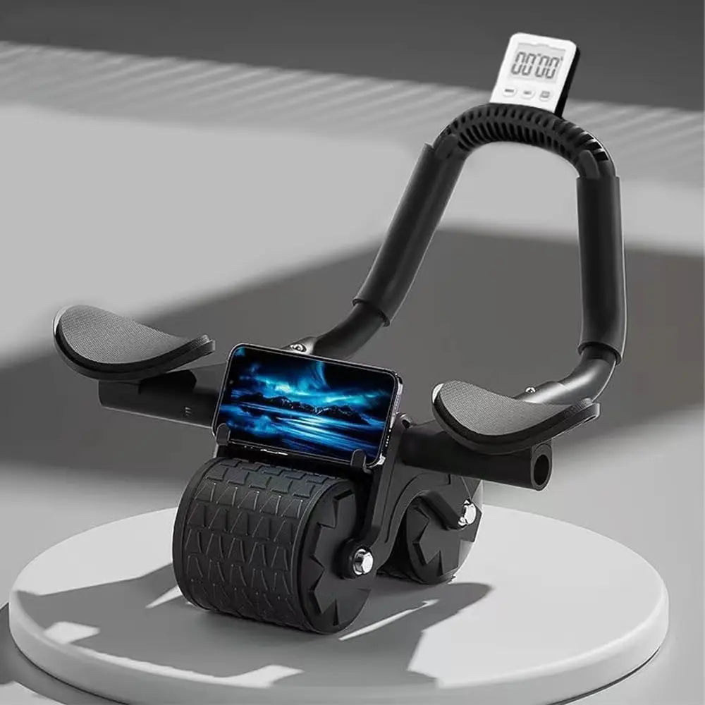 Nueva Rueda Abdominal con Tapete para Rodillas y Temporizador, Rodillo de Ejercicio Abdominal con Rebote Automático y Soporte para Codos