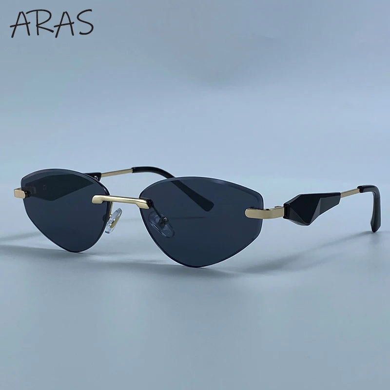 Gafas de Y2K Punk sin montura de ojo de gato, gafas 2026 de diseño de lujo irregulares sin marco, gafas de mujer, gafas de fiesta de moda