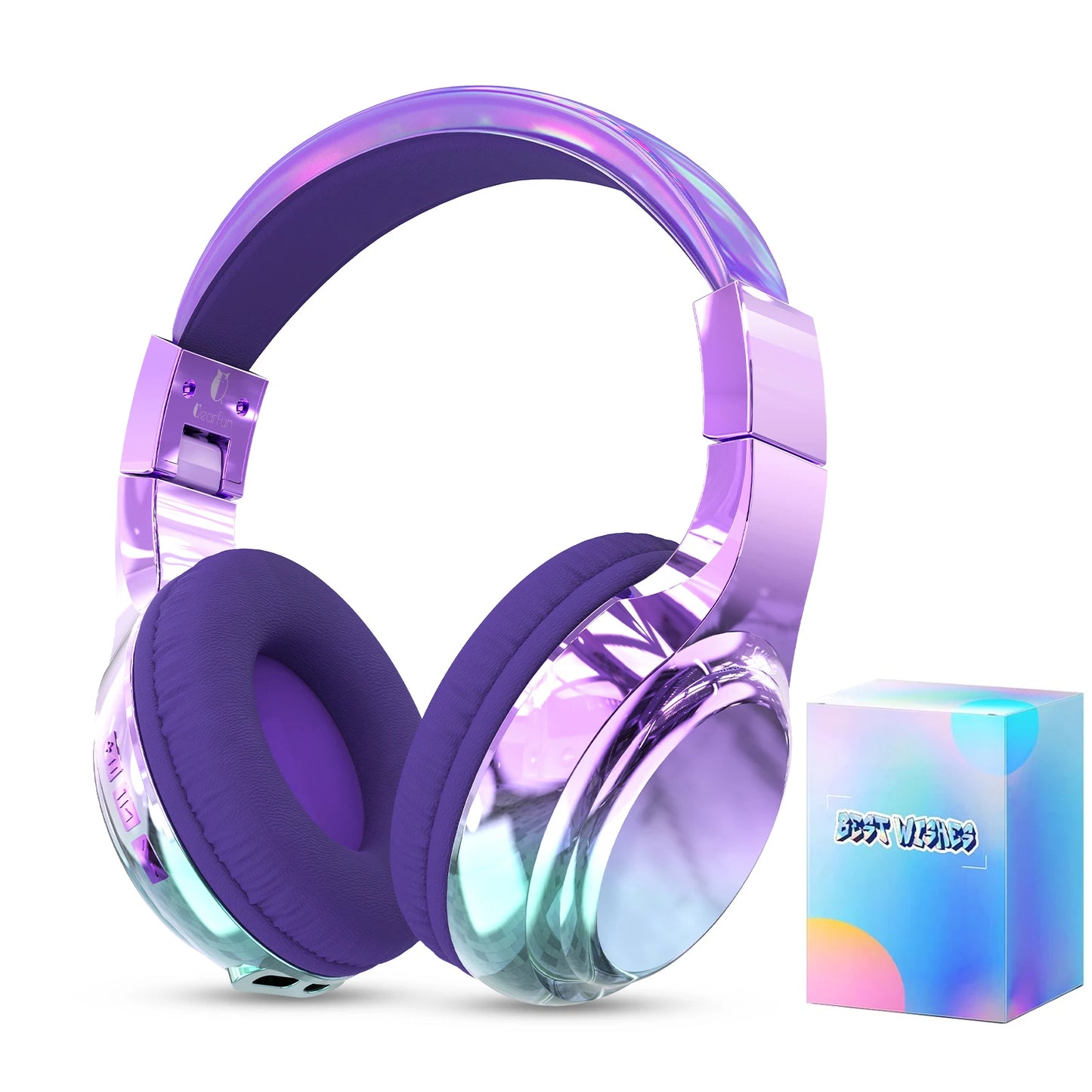 Auriculares Bluetooth con gradiente para niños, cascos inalámbricos por encima de la oreja para niñas con micrófono, auriculares ligeros plegables para viajes escolares