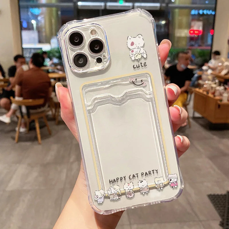 Funda de teléfono con soporte para tarjetas suaves para iPhone 13, 11, 16e, 15, 12, 14, 17, 16 Pro Max, 7 Plus, XR SE, funda transparente con flores estéticas