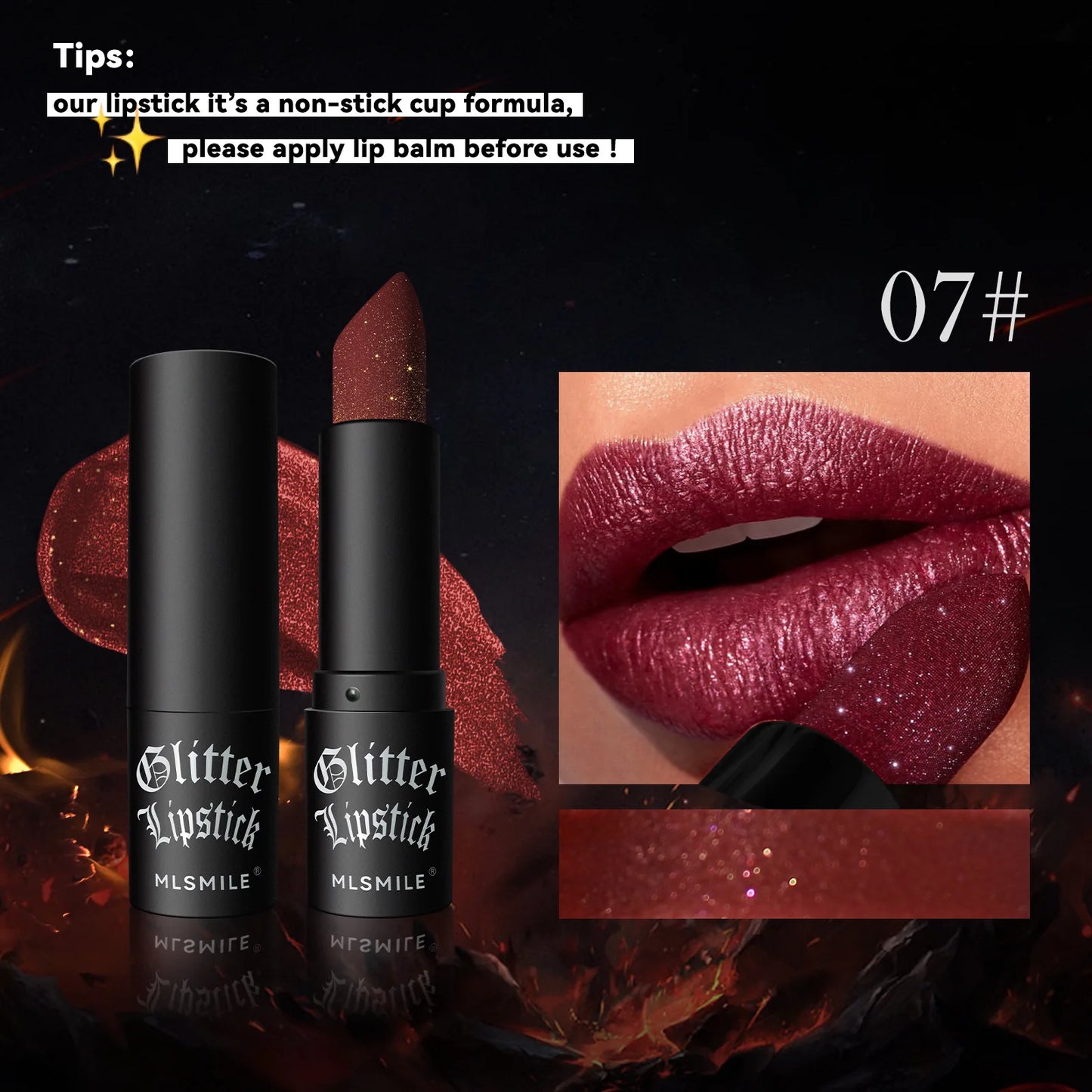 7 Colors Glitter Lipstick, Waterproof Long Lasting Pearlescent Diamond Metallic Black Lip Gloss, Women's Lip Makeup Cosmetic