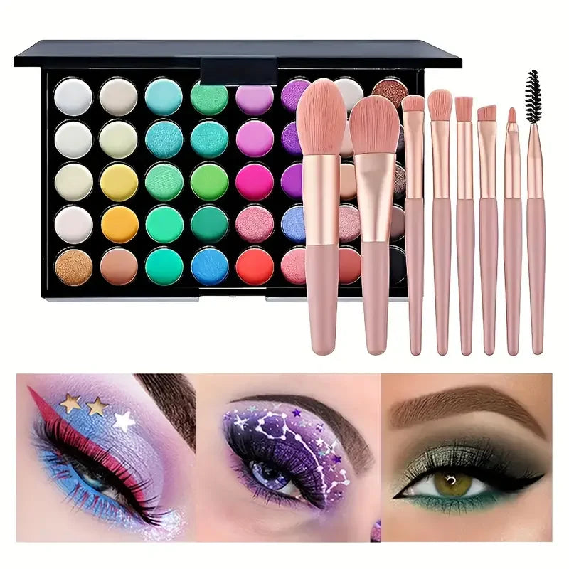 Paleta de sombras de ojos con purpurina, 40 colores, mate, resistente al agua, polvo prensado de larga duración, Kit de cosméticos, paleta de maquillaje de ojos para mujer, moda