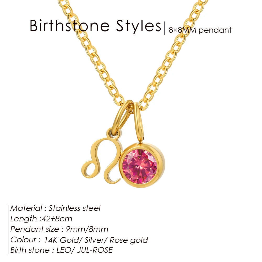 EManco - Birthstone Constellation Double Pendant Necklace, 12 Zircon Stainless Steel Jewelry, DIY Necklace.