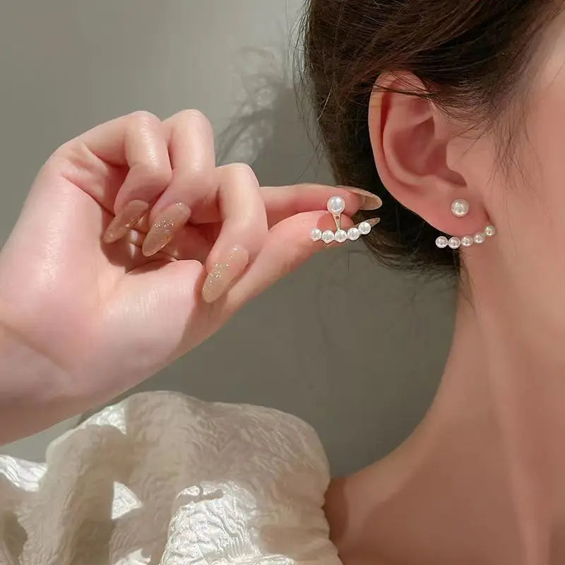 Korean Metal Heart Shaped Earrings Fish Tail Pearl Back Hanging Earrings for Women Girls Elegant Crystal Jewelry Gift 2024