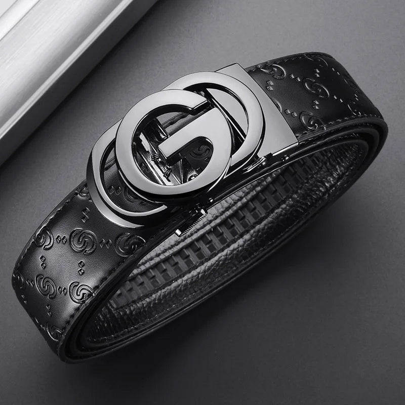 Cinturón de lujo para hombre y mujer, cinturón con hebilla automática para hombre, cinturón de cuero genuino de alta calidad, cinturón de negocios con diseño impreso para hombre