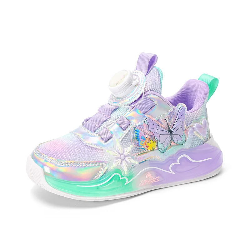 Cute Sneakers for Girls, Pink and Purple Butterfly Print Kids' Shoes, School Athletic Running Trainers, Girls' Sports Shoes