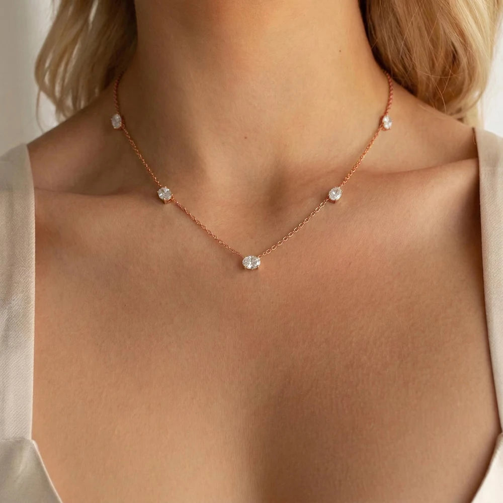 5cttw Oval Moissanite Necklaces for Women, Lab Grown Diamond with Certificate, S925 Silver, 18K Gold Plated.