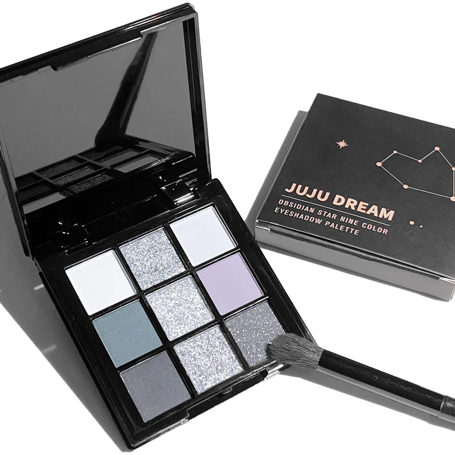 Paleta de sombras de ojos de 9 sombras: Black Swan, Smoky, Dark Black, Grey Silver Glitter, acabado mate, duradero y fácil de colorear