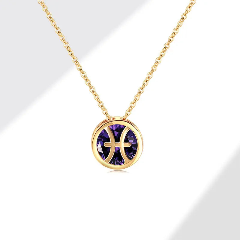 Collares con colgante de 12 constelaciones ahuecados de doble cara Retro para mujer, gargantilla de piedra natal con diamantes de imitación de cristal, signo del zodiaco