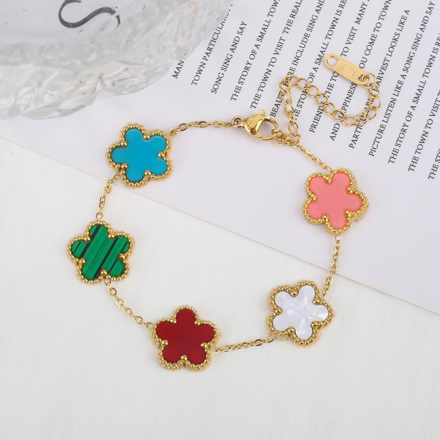 Women's Classic Stainless Steel Bracelet, Adjustable Five-Flower Bangle, Fashion Party Jewelry.