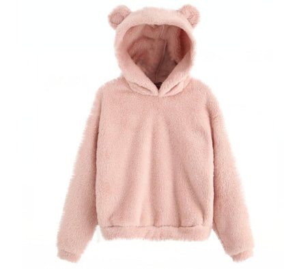 Moda coreana de invierno con orejas de oso, Sudadera con capucha holgada y esponjosa, sudadera cálida, Top de manga larga, jersey liso, ropa para mujer