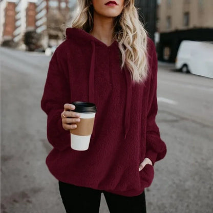 Women's Long Sleeve Hooded Sweatshirt, Monochromatic Coat, Fashion Trend