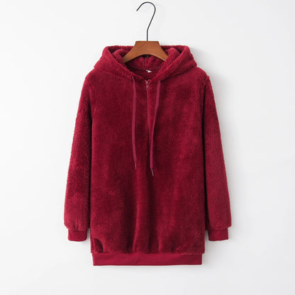Women's Long Sleeve Hooded Sweatshirt, Monochromatic Coat, Fashion Trend