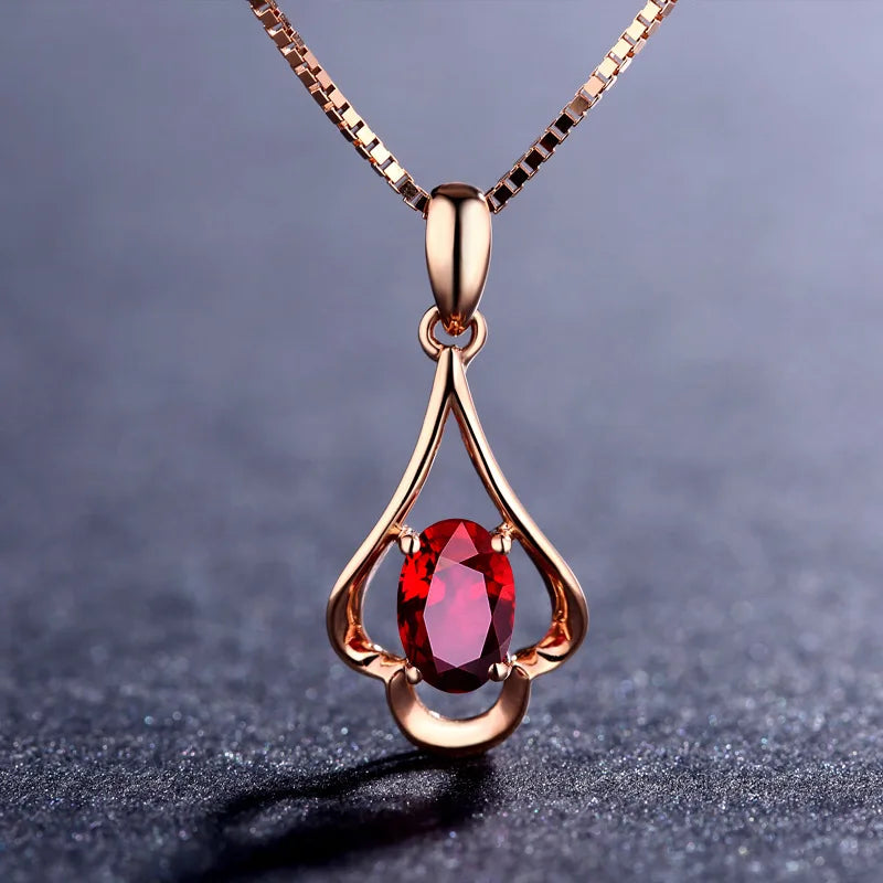 Collar Retro de plata 925, joyería con forma ovalada, colgante de piedras preciosas de rubí, accesorios para mujer, regalo de fiesta de promesa de compromiso de boda