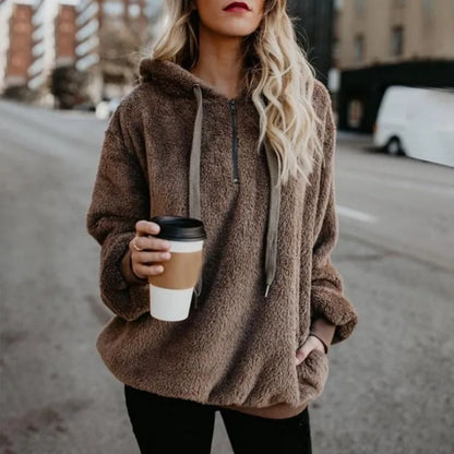 Women's Long Sleeve Hooded Sweatshirt, Monochromatic Coat, Fashion Trend