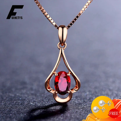 Collar Retro de plata 925, joyería con forma ovalada, colgante de piedras preciosas de rubí, accesorios para mujer, regalo de fiesta de promesa de compromiso de boda