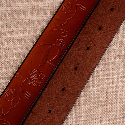 Women's Sunflower Design Pin Buckle Belt, Fashion Business Belts, Brown, White, Black, Red, and Yellow
