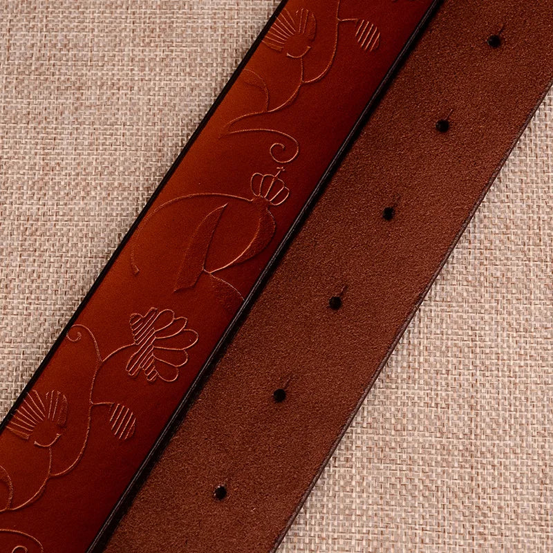 Women's Sunflower Design Pin Buckle Belt, Fashion Business Belts, Brown, White, Black, Red, and Yellow