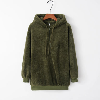 Women's Long Sleeve Hooded Sweatshirt, Monochromatic Coat, Fashion Trend