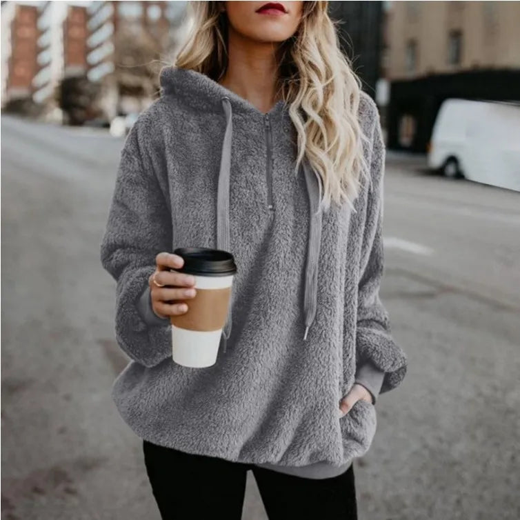 Women's Long Sleeve Hooded Sweatshirt, Monochromatic Coat, Fashion Trend