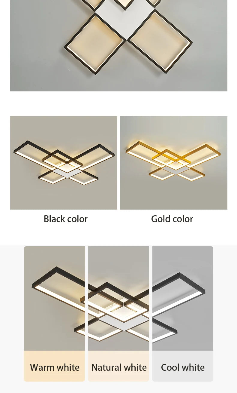 Luces Led de techo modernas para sala de estar, dormitorio, lustre, decoración del hogar, luz de techo regulable, accesorios de lámpara de techo negro/dorado
