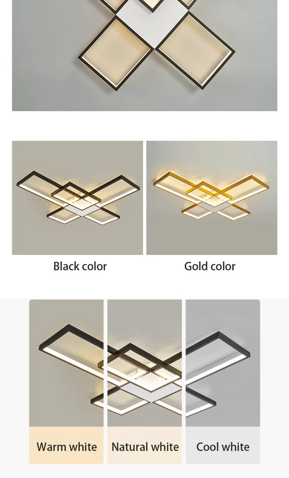 Luces Led de techo modernas para sala de estar, dormitorio, lustre, decoración del hogar, luz de techo regulable, accesorios de lámpara de techo negro/dorado