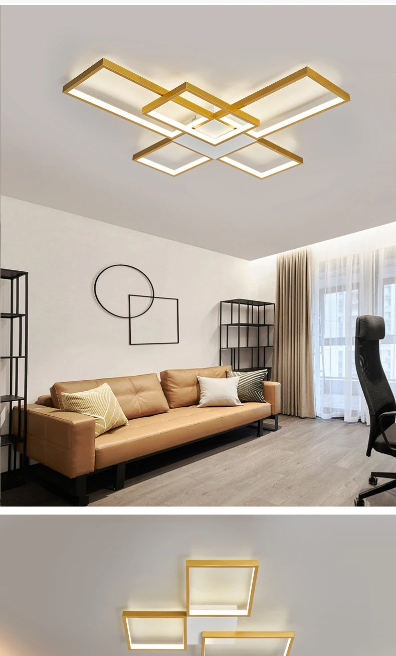Luces Led de techo modernas para sala de estar, dormitorio, lustre, decoración del hogar, luz de techo regulable, accesorios de lámpara de techo negro/dorado