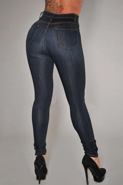 Women's Jeans, High Waist Push Up Jeans, Stretchy, Mom Fit, Washed Skinny Jeans for Women