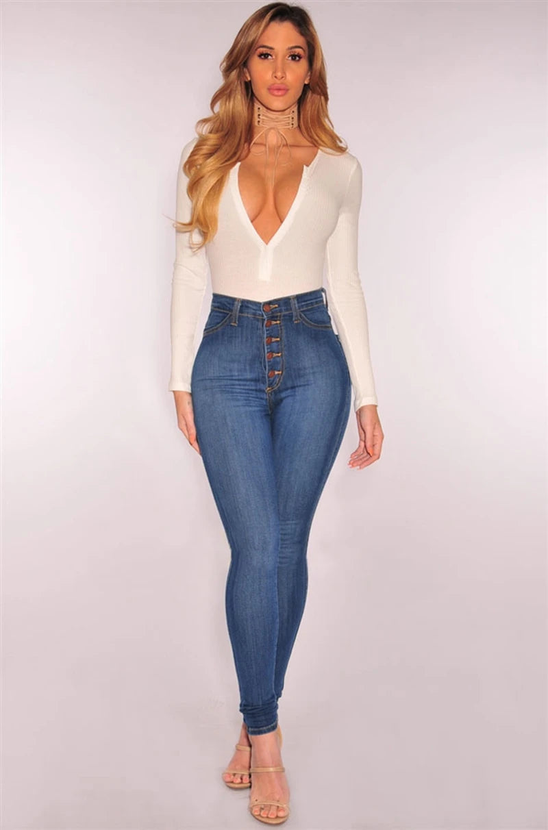 Women's Jeans, High Waist Push Up Jeans, Stretchy, Mom Fit, Washed Skinny Jeans for Women