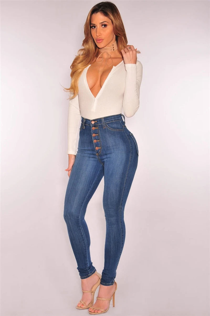 Women's Jeans, High Waist Push Up Jeans, Stretchy, Mom Fit, Washed Skinny Jeans for Women