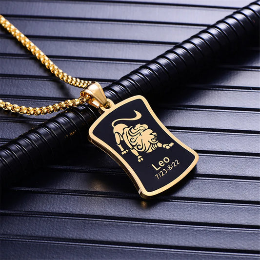 12 Constellations Leo Necklace for Men/Women, Birthday Gifts, Stainless Steel Gold Color Scorpio Pendant, Zodiac Sign Jewelry