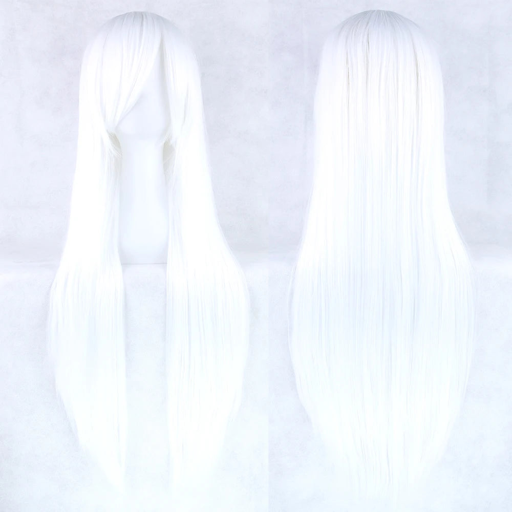 Soowee 80cm Synthetic Hair Wigs, White and Purple Cosplay Wigs, Black Straight Hair Wig for Party, Women's Wig.