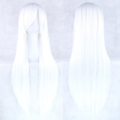 Soowee 80cm Synthetic Hair Wigs, White and Purple Cosplay Wigs, Black Straight Hair Wig for Party, Women's Wig.