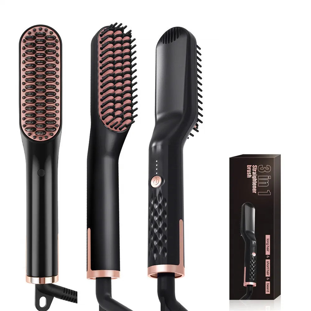 Cepillo eléctrico para alisar el cabello para hombres y mujeres, alisador de barba con calefacción inteligente, peine de hierro de cerámica, herramienta de peinado
