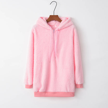 Women's Long Sleeve Hooded Sweatshirt, Monochromatic Coat, Fashion Trend