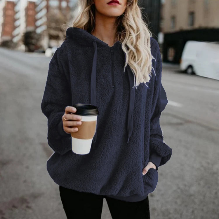 Women's Long Sleeve Hooded Sweatshirt, Monochromatic Coat, Fashion Trend