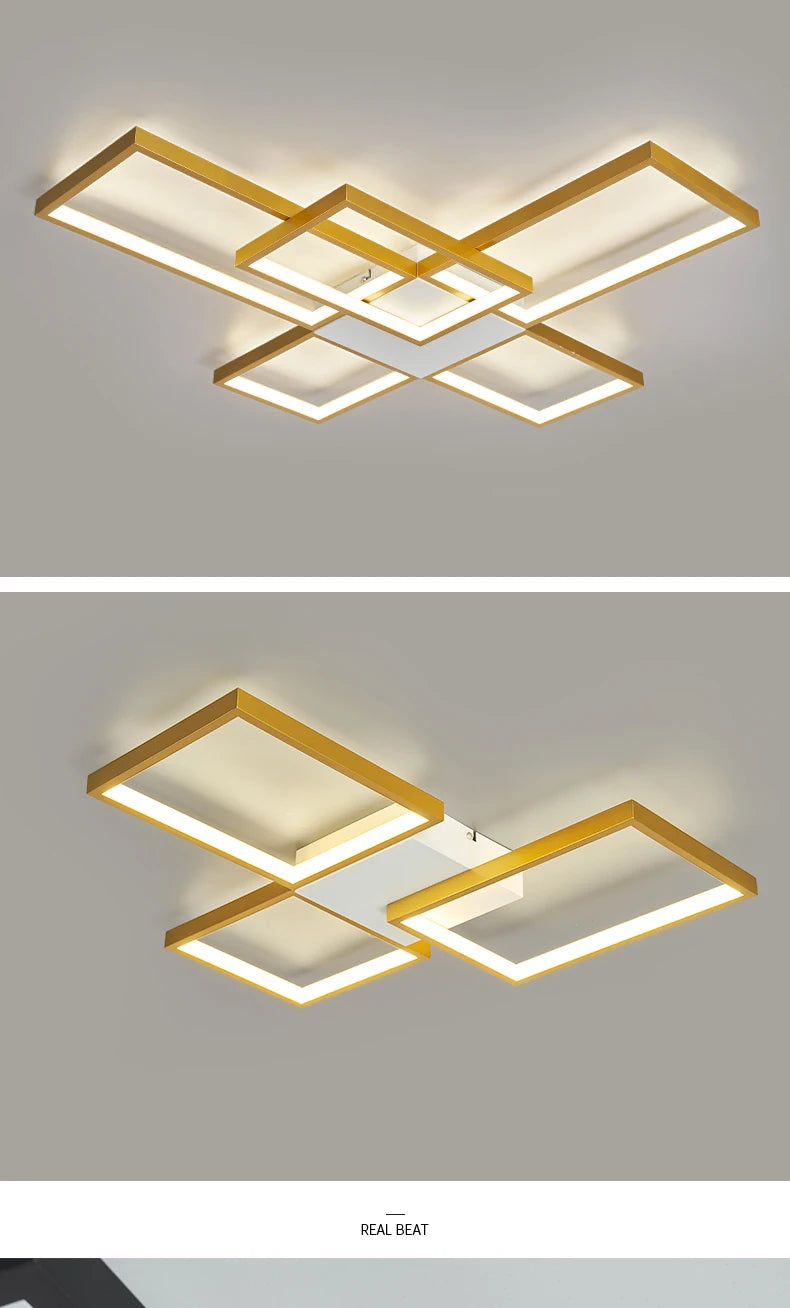 Luces Led de techo modernas para sala de estar, dormitorio, lustre, decoración del hogar, luz de techo regulable, accesorios de lámpara de techo negro/dorado