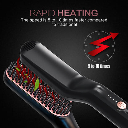 Cepillo eléctrico para alisar el cabello para hombres y mujeres, alisador de barba con calefacción inteligente, peine de hierro de cerámica, herramienta de peinado