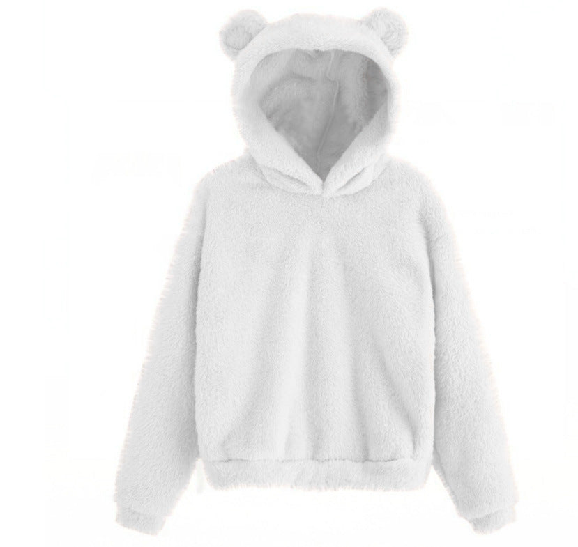Moda coreana de invierno con orejas de oso, Sudadera con capucha holgada y esponjosa, sudadera cálida, Top de manga larga, jersey liso, ropa para mujer