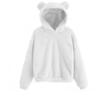 Moda coreana de invierno con orejas de oso, Sudadera con capucha holgada y esponjosa, sudadera cálida, Top de manga larga, jersey liso, ropa para mujer