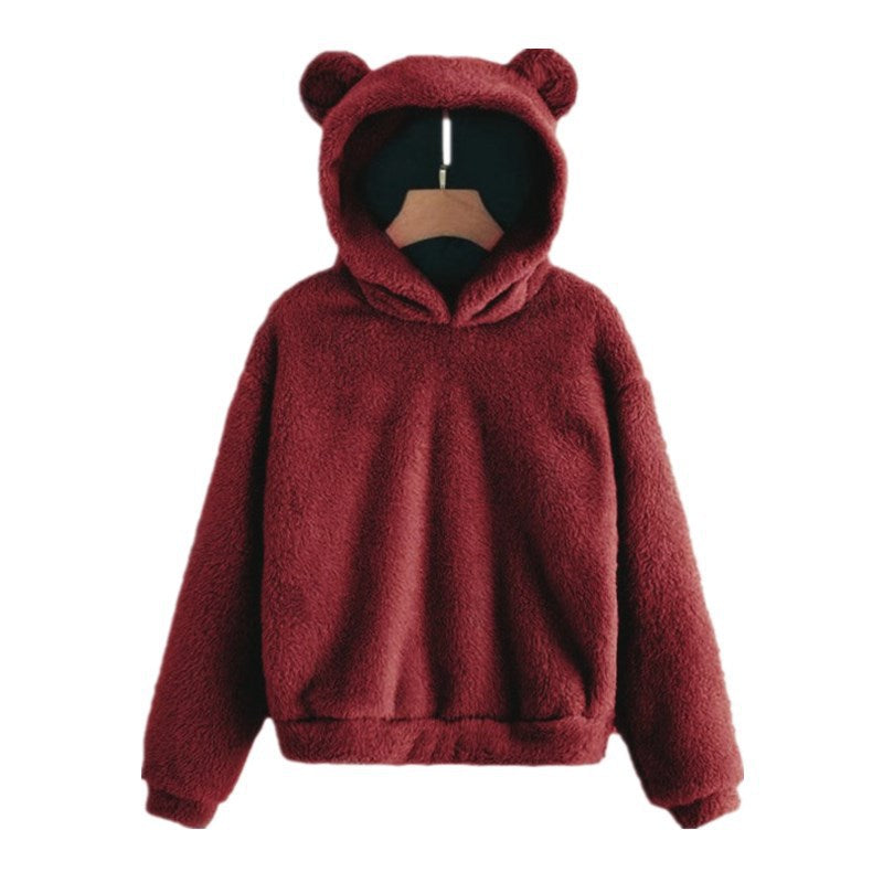 Moda coreana de invierno con orejas de oso, Sudadera con capucha holgada y esponjosa, sudadera cálida, Top de manga larga, jersey liso, ropa para mujer