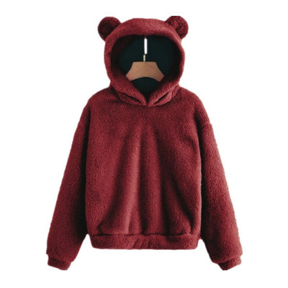 Moda coreana de invierno con orejas de oso, Sudadera con capucha holgada y esponjosa, sudadera cálida, Top de manga larga, jersey liso, ropa para mujer