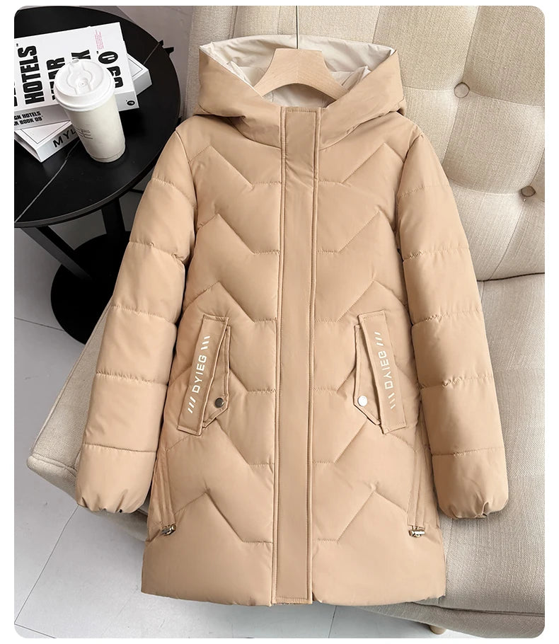 Chaqueta de plumón de longitud media para mujer, de alta gama, gruesa, cálida y elegante, estilo coreano, para el invierno, c...