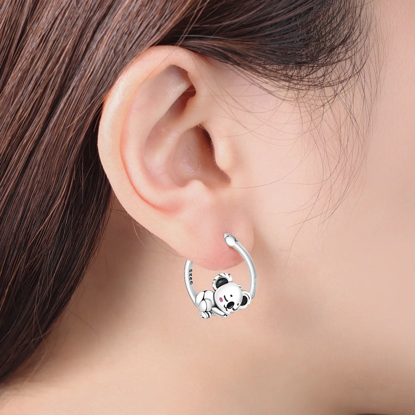 Pendientes de aro de bambú para mujer, de Plata de Ley 925 originales, con bonito Panda, joyería fina, regalos de fiesta de cumpleaños