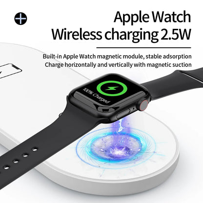 Cargador inalámbrico 3 en 1 de 30W para iPhone 15 14 13 12 11 Pro Max 8 X Apple Watch 8 7 6 AirPods Estación de carga inalámbrica rápida
