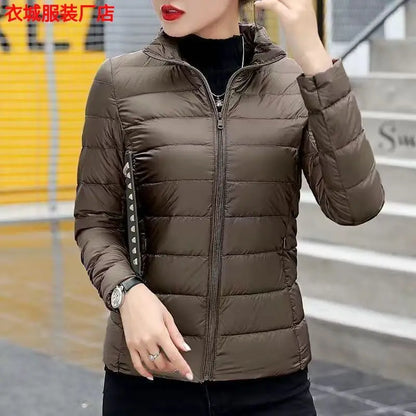 New Women's Hooded Down Jacket, Short, Thick, Warm, Casual, Lightweight, Korean Style, Simple Design