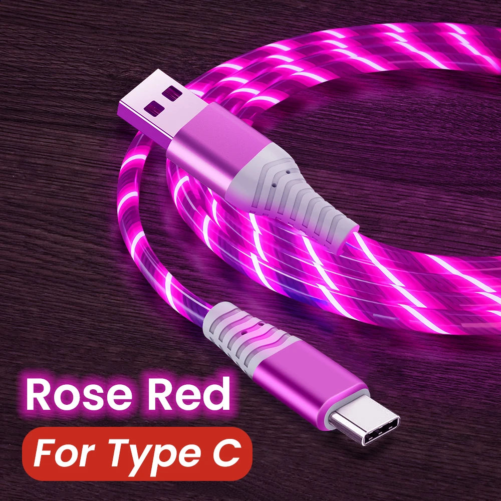 MVQF 5A Fast Charging Cable, Luminous LED Cable, Micro USB TypeC Data Cable, Flowing Streamer Light, USB C LED Cable for Huawei Xiaomi.