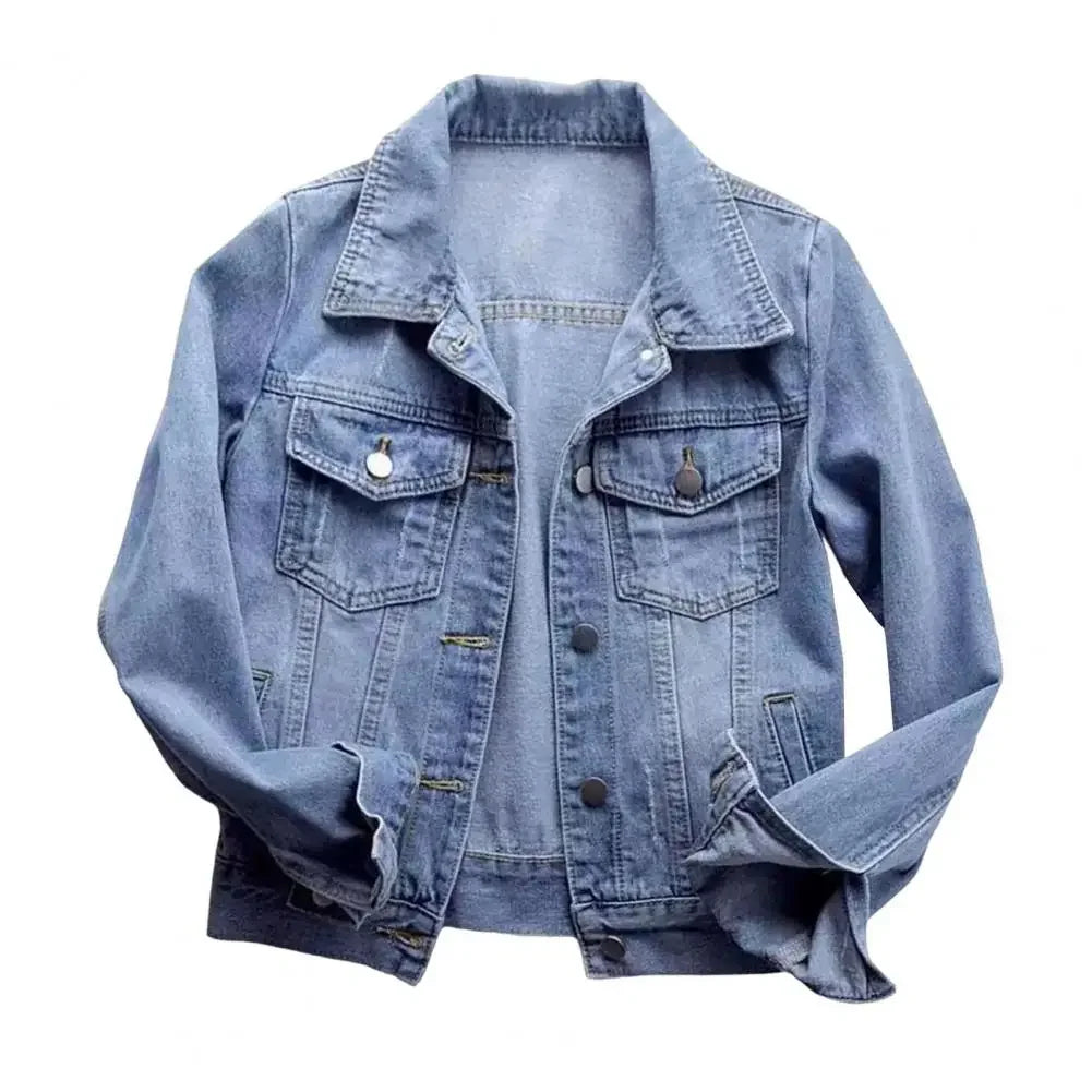 Women's denim jacket, single-breasted chest flap jacket, slim fit long sleeve short coat, retro women's denim jackets, outerwear