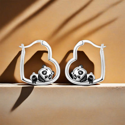 Pendientes de aro de bambú para mujer, de Plata de Ley 925 originales, con bonito Panda, joyería fina, regalos de fiesta de cumpleaños